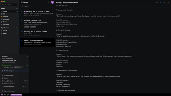 Standard Notes self hosted: private, encrypted notes for business