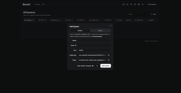 Self host a Beszel Hub to monitor servers and containers